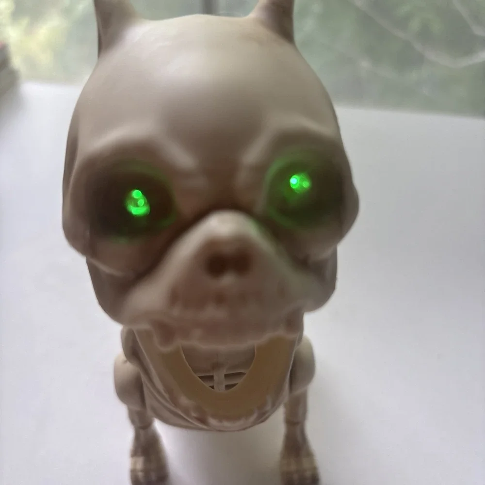 Small Skeleton Dog Animated Halloween Green Flashing Eyes Barking TESTED WORKS